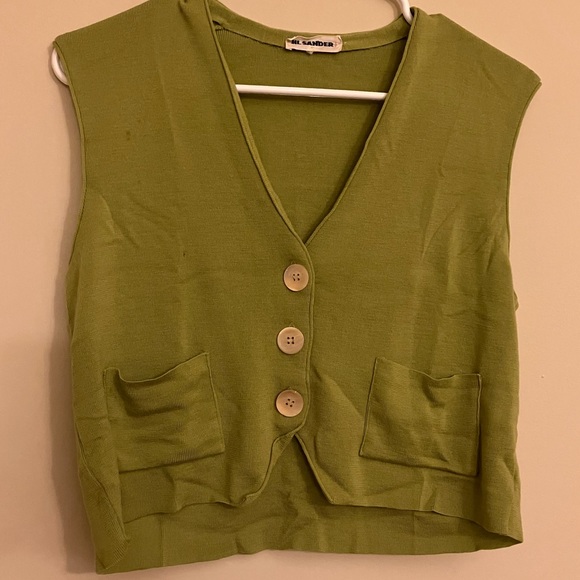 Jil Sander Tops - Jil Sander Green Three Button Cropped Vest